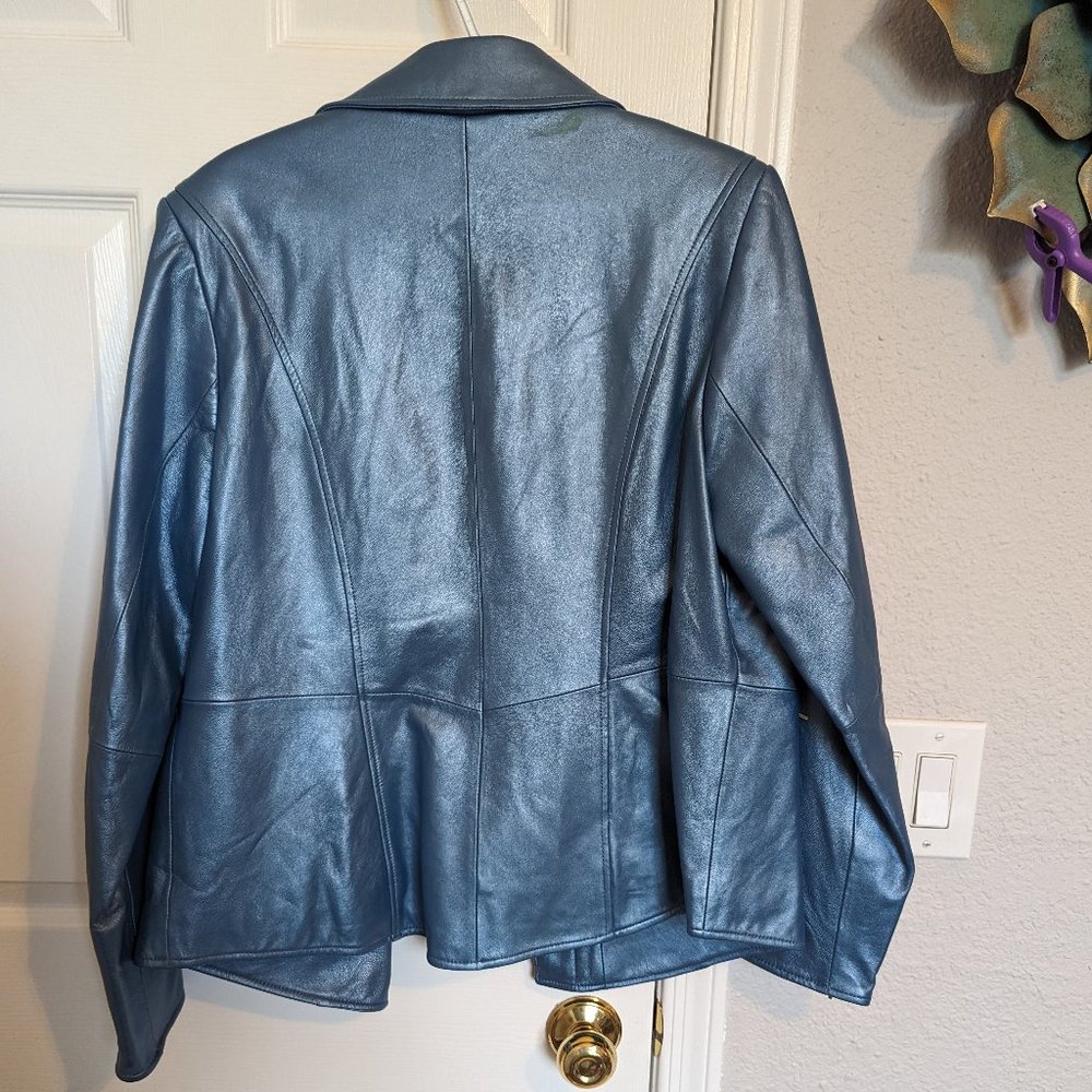 VINTAGE REAL LEATHER | METALLIC / PEARL BLUE | Jacket | L | Bradley Bayou | EUC - Picture 14 of 15